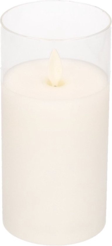 LED kaars/stompkaars wit in glas 15 cm flakkerend - Kerst diner tafeldecoratie - Home deco kaarsen