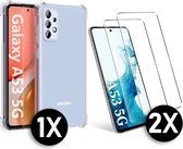 Samsung Galaxy A53 5G Hoesje Transparant & 2X Glazen Screenprotector - Anti Shock Hybrid Case