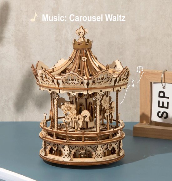 Robotime - Muziekdoos - DIY - 3D - Romantic Carousel - Houten Modelbouw van Robotime — afbeelding 4
