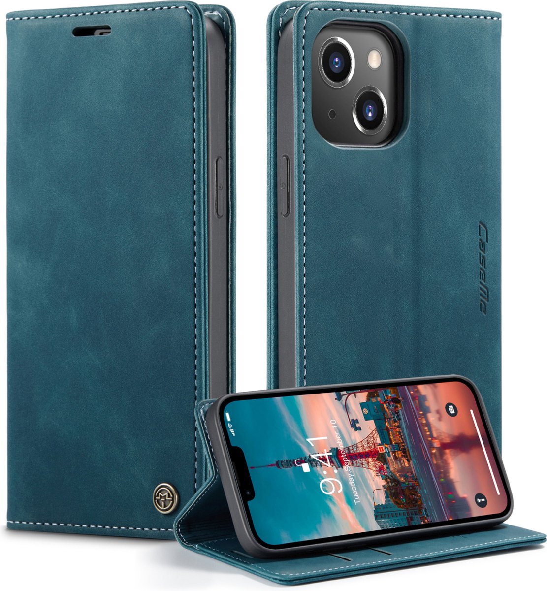 Caseme Retro Wallet Case hoesje voor iPhone 14 - blauw