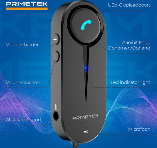 Primetek® Bluetooth Audio Receiver - BT 5.0 - 3.5MM AUX - Carkit - Bluetooth Ontvanger - Audio Adapter Receiver Dongel — afbeelding 5