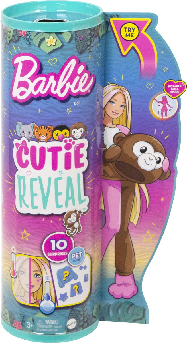 Barbie Cutie Reveal Jungle - Barbiepop - Aap met verrassingsaccessoires