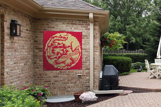 Toile de jardin Illustration traditionnelle chinoise d'un dragon et d'un phénix - 100x100 cm