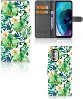 Bookcase Motorola Moto G51 5G GSM Hoesje Orchidee Groen