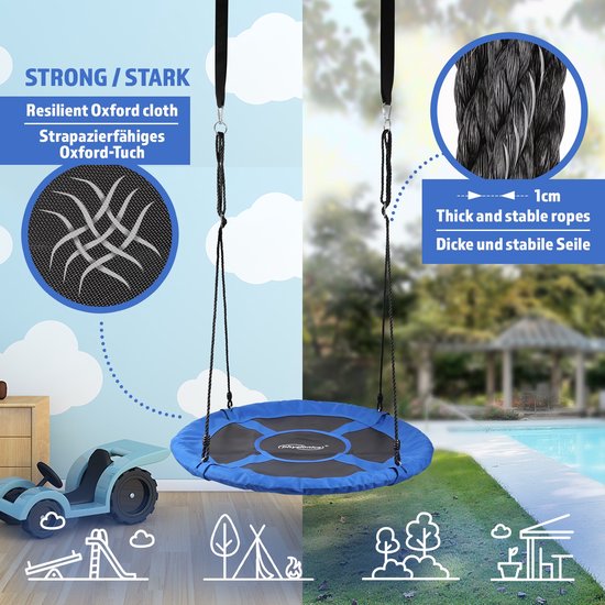 Homcom Nestschommel Voor Kinderen Ronde Schommel Schommel Tuin Oxford 100 Cm Blauw 344 005