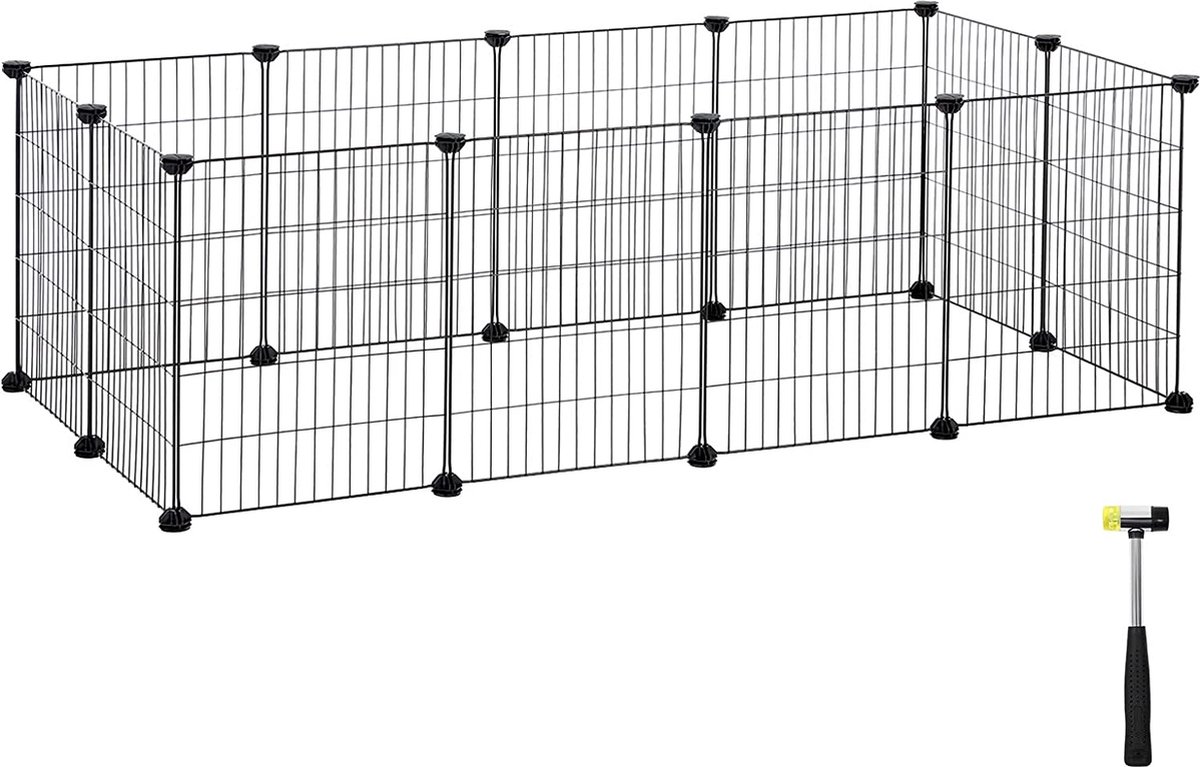 Vrijloop, doe-het-zelf kleine-dierenverblijf, kleine-dierenkooi, puppyrun, konijn, cavia, metalen rooster, zwart LPI01H