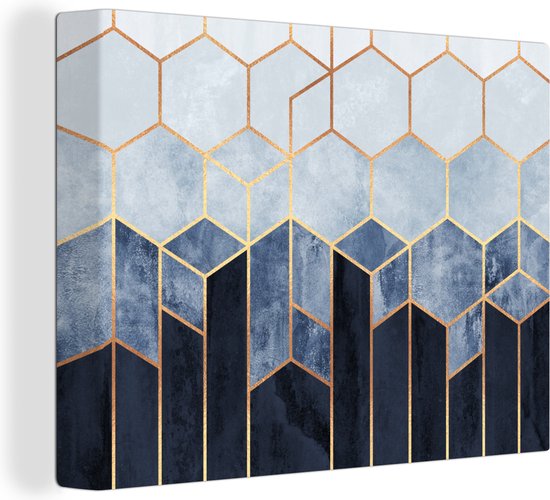 Toile Peinture Hexagone - Gold - Luxe - Motifs - 160x120 cm - Décoration murale XXL