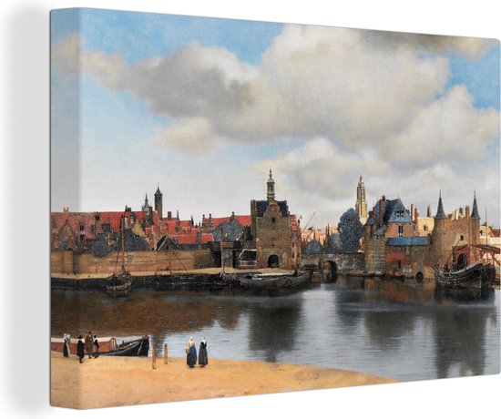 Canvas - Schilderij Vermeer - Gezicht op Delft - Stad - Oude meesters - Kunst - 60x40 cm - Kamer decoratie - Slaapkamer