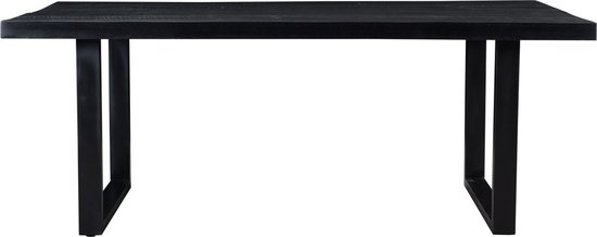 Black Omerta - Eettafel - mango - zwart - rechthoekig - 180x100 cm - stalen U-poot - zwart gecoat