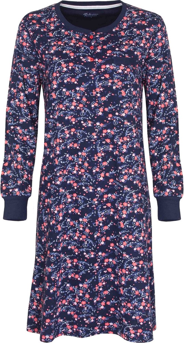 Tenderness Dames Nachthemd - Katoen - Bloemen Print - Blauw