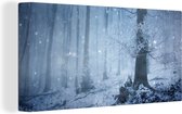 Canvas Schilderij Bos - Winter - Sneeuw - 40x20 cm - Wanddecoratie
