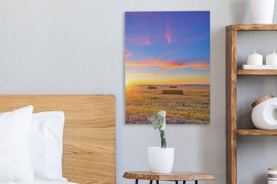 Canvas Schilderij Stro - Zon - Lucht - Landschap - 30x40 cm - Wanddecoratie