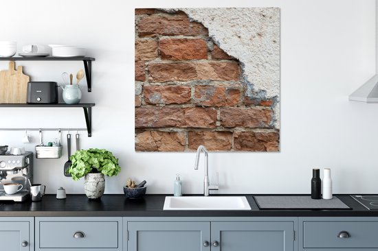 Tableau sur toile Brique - Plâtre - Mur - 90x90 cm - Décoration murale