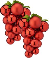 Druiventros namaakfruit/nepfruit kerstdecoratie - 20 cm - rood - 2x stuks