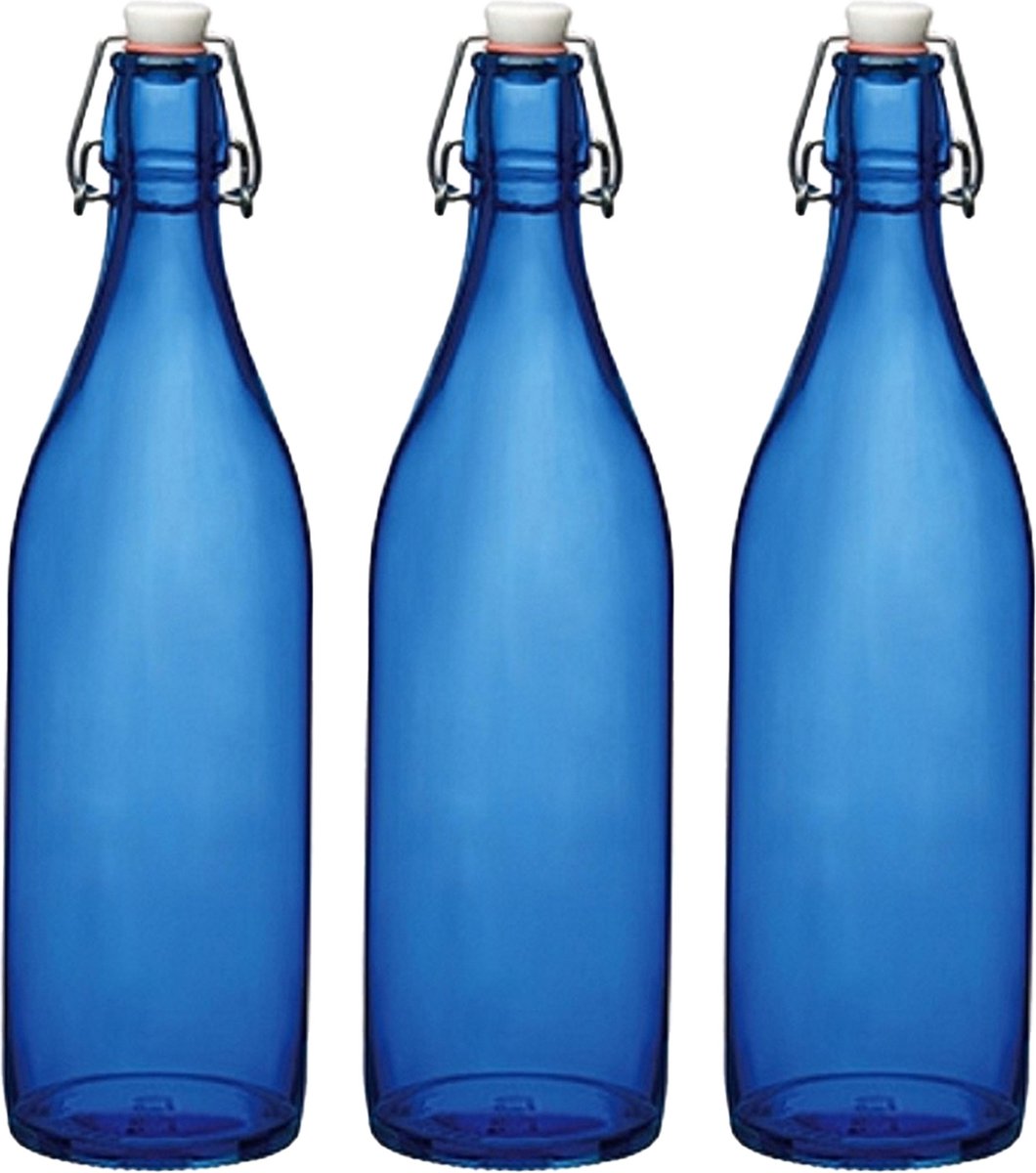 Cuisine Elegance set van 4x stuks weckflessen blauw beugeldop glas van 1 liter