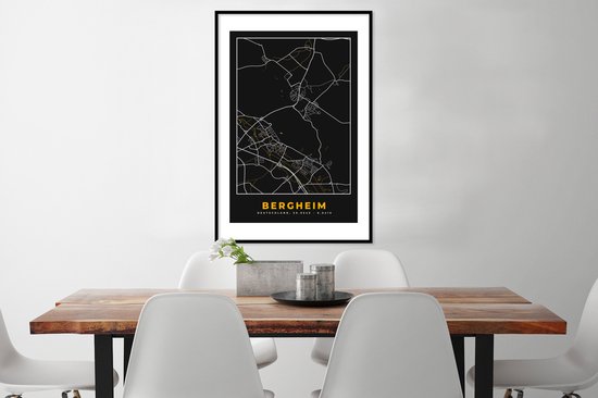 Cadre photo avec affiche - Allemagne - Black and Gold et or - Bergheim - Plan de la ville - Carte - Plan d'étage - 60x90 cm - Cadre pour affiche