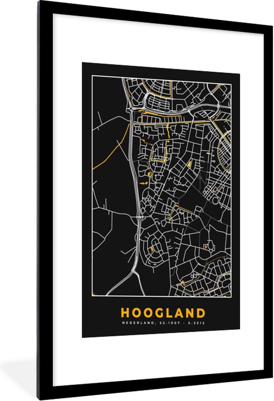 Fotolijst Incl Poster Kaart Hoogland Stadskaart Black Gold Plattegrond Bol Com