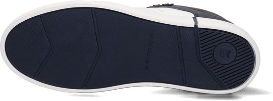 Zool van een blauwe sneaker met G-Star Raw logo. Witte zoolrand.