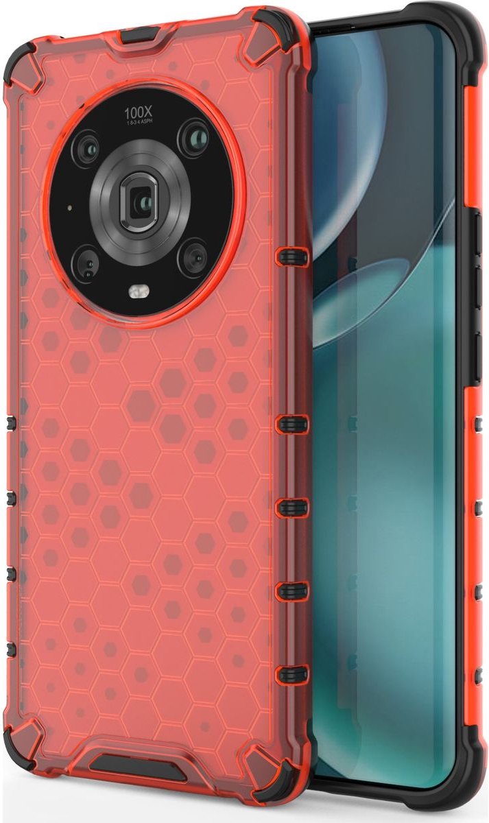 Mobigear Hoesje geschikt voor HONOR Magic 4 Pro Telefoonhoesje Hardcase | Mobigear Honeycomb Backcover Shockproof | Schokbestendig Magic 4 Pro Telefoonhoesje | Anti Shock Proof - Rood
