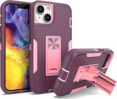 Mobigear Hoesje geschikt voor Apple iPhone 14 Telefoonhoesje Hardcase | Mobigear Heavy Armor Stand Backcover Shockproof met Standaard | Schokbestendig iPhone 14 Telefoonhoesje | Anti Shock Proof - Paars