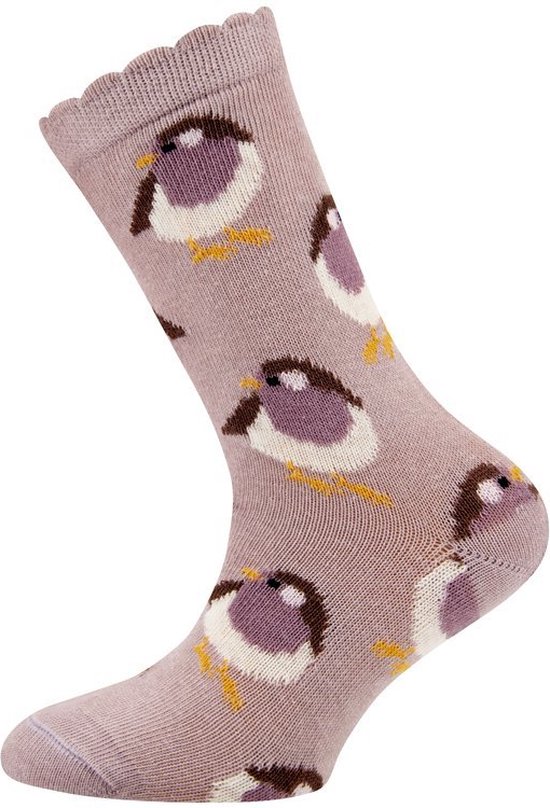 Chaussettes fille Vieux rose avec Oiseaux - Aiguières Ewers