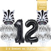 Snoes * Cijfer Ballon 12 Jaar Zebra Jungle Thema Ballon Boeketten Set van 15 Zebra Safari Verjaardag Folie en Latex ballonnen Hoera 12 Jaar Nummer Ballon