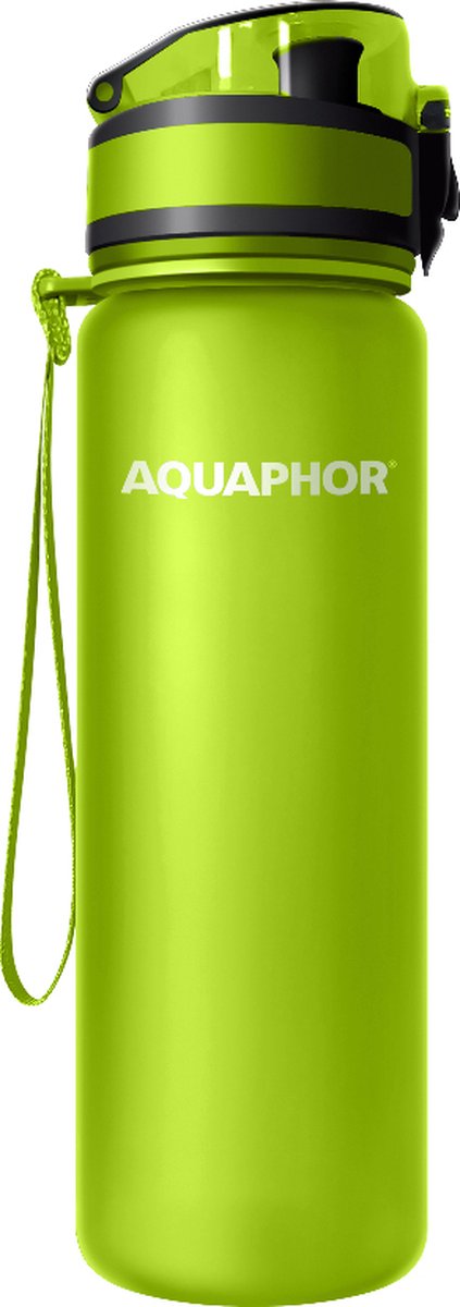 Aquaphor city waterfles met filter - drinkfles - filterfles 500ml met automatische klep - verwijdert chloor, zware metalen en allergenen uit het water - BPA vrij - groen