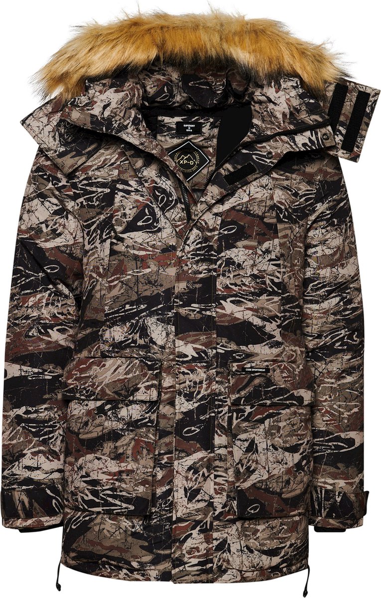 Superdry Heren Everest parka met capuchon met imitatiebont Khaki