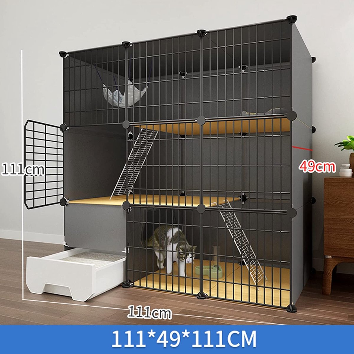 Indoor kattenkooi, kattenkooien met kattenbak, grote 2/3-laags