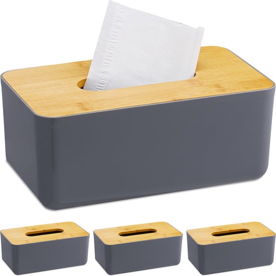 Foto: Relaxdays 4x tissue box modern tissuehouder zakdoekhouder tissuedoos bamboe