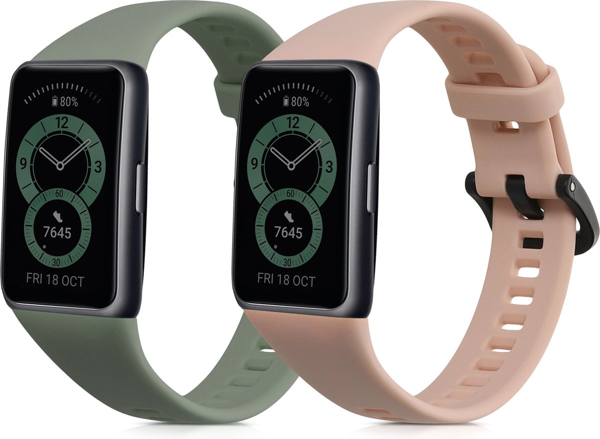 kwmobile 2x horlogebandjes geschikt voor Huawei Band 6 & 6 Pro / Honor Band 7 & 6 bandje - Smartwatch bandjes van TPU - Activity tracker horloge band in oudroze / pastelgroen