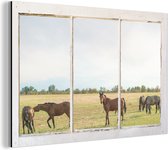 Wanddecoratie Metaal - Aluminium Schilderij Industrieel - Doorkijk - Paarden - Dieren - 60x40 cm - Dibond - Foto op aluminium - Industriële muurdecoratie - Voor de woonkamer/slaapkamer
