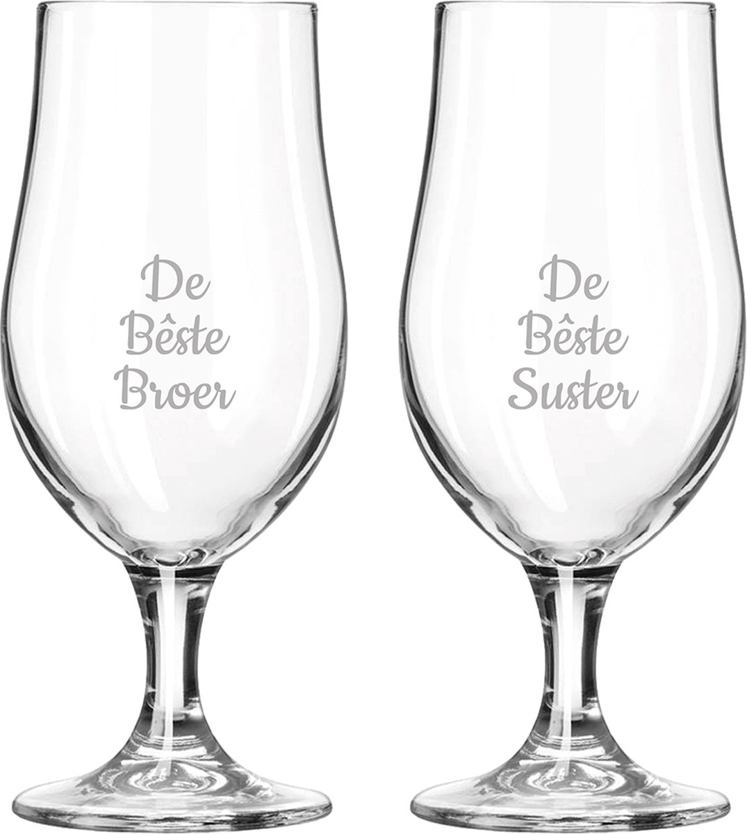 Gegraveerde bierglas op voet 49cl De Bêste Broer- De Bêste Suster