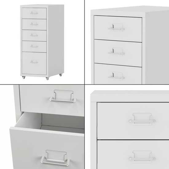 Armoire de bureau Kökar commode sur roulettes 69x28x41 cm blanc