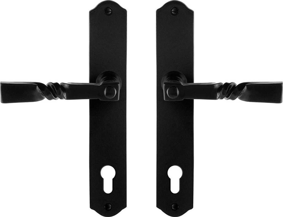 GPF6245.60 smeedijzer zwart Nokka deurkruk op schild PC92, 238x41x4mm