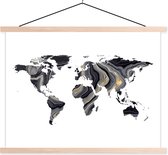 Wanddecoratie - Wereldkaart - Goud - Lijn - Schoolplaat - 60x45 cm - Textielposter - Textiel poster