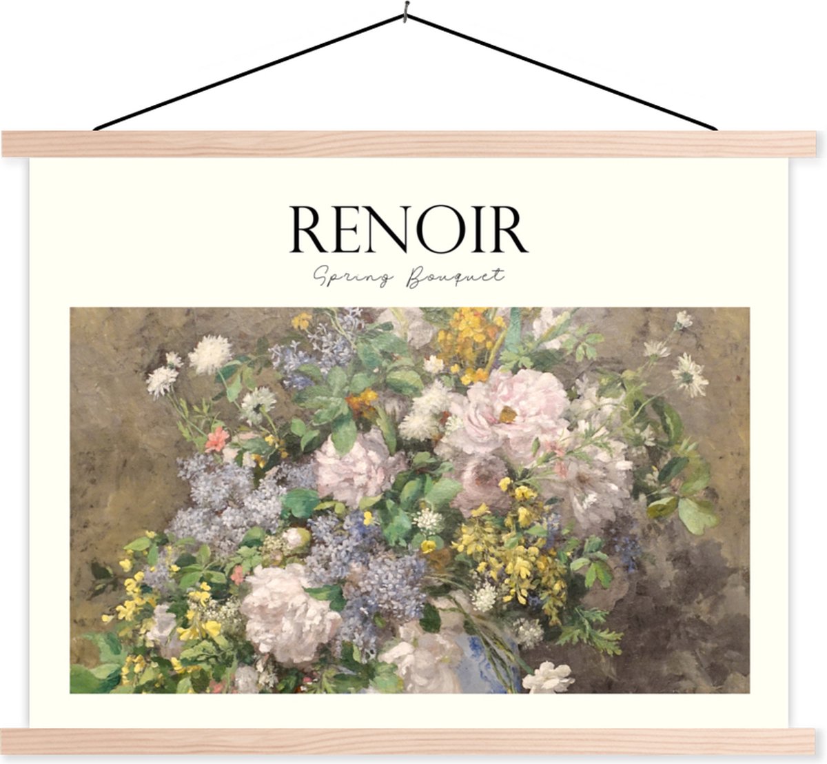 Posterhanger incl. Poster 40x30 cm - Schoolplaat - Kunst - Bloemen - Renoir - Textielposter - Blanke latten