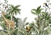 Fotobehangkoning - Fotobehang - Jungle Dieren Behang - Planten - Tropisch - Botanisch -  152,5 x 104 cm - Vliesbehang