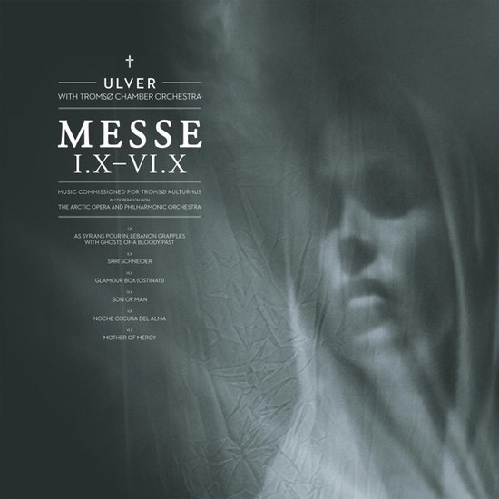 Albumcover met de tekst 'Ulver with Tromsø Chamber Orchestra - Messe I.X-VI.X'. Wervelende, grijze achtergrond.