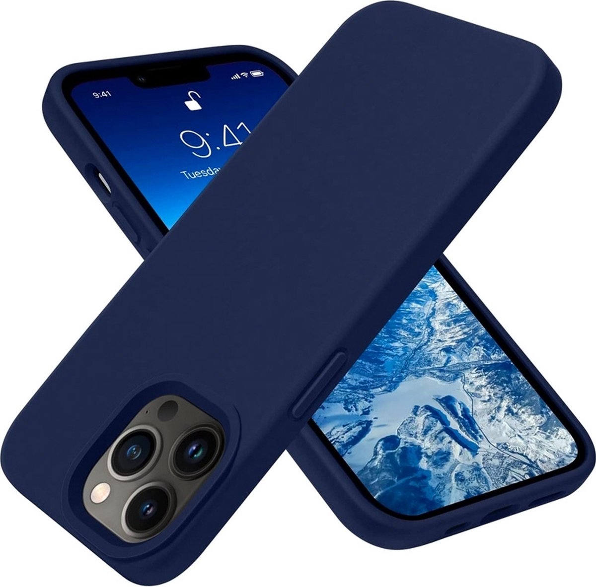 geschikt voor iPhone 14 Pro Hoesje Siliconen - Soft Touch Telefoonhoesje - geschikt voor iPhone 14 Pro Silicone Case met zachte voering - Liquid Silicone Case Hoesje geschikt voor iPhone 14 Pro donkerblauw