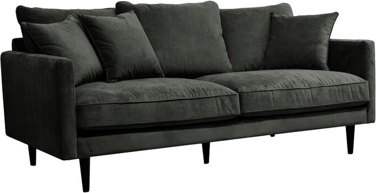 Driezits bank fluweel Candice 194 x 96 x 85 cm grijs
