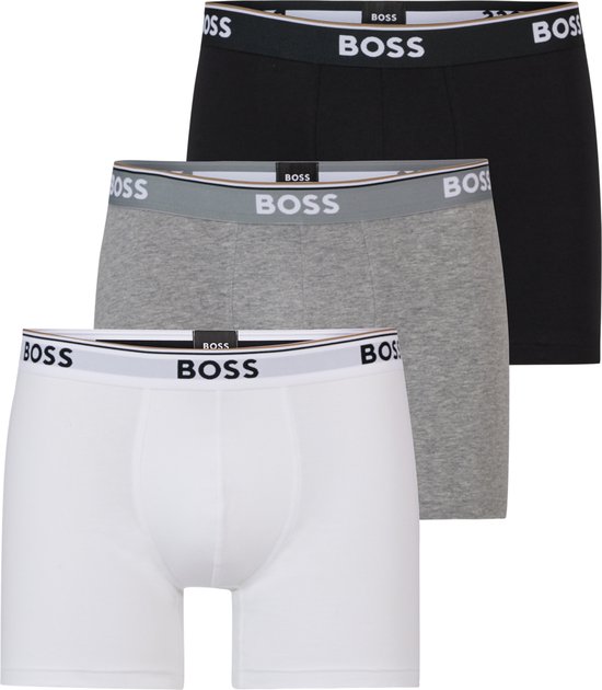 HUGO BOSS Power boxer briefs (3-pack) - heren boxers normale - zwart - grijs - wit - Maat: