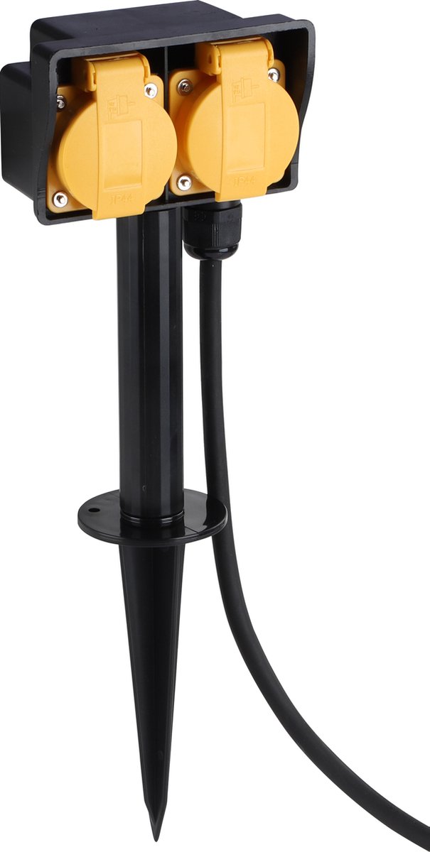 Bol.com Q-Link stekkerdoos - 2-voudig - op spie - randaarde - spatwaterdicht (IP44) - 3 x 1.5 mmÂ² - 3 m - rubber - zwart aanbieding