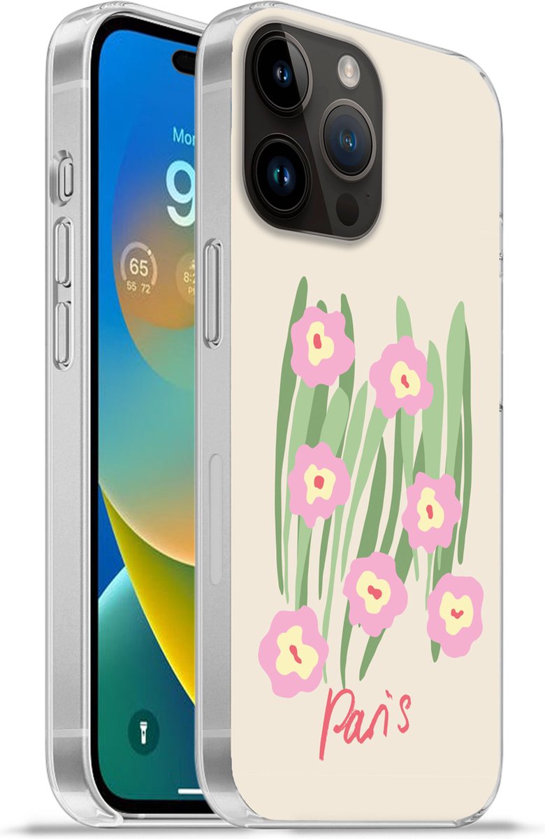Apple iPhone 14 Pro Max hoesje - Bloem - Roze - Gras - Siliconen Telefoonhoesje - SleevesAndCases