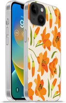 Geschikt voorApple Iphone 14 - Softcase hoesje - Bloemen - Lelie - Patronen - Siliconen Telefoonhoesje