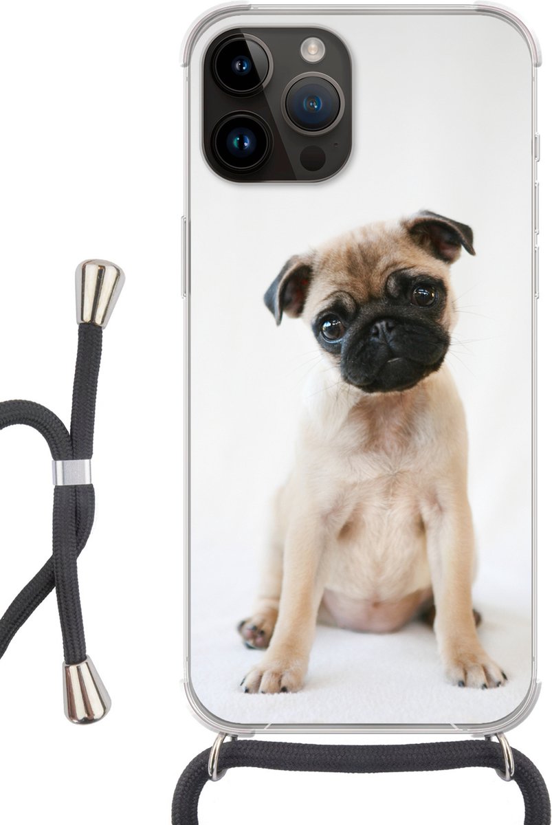 Telefoonhoesje Geschikt voor Apple Iphone 14 Pro Max - Hond - Huisdieren - Portret - Siliconen - Crossbody - Backcover met Koord - Telefoonhoesje met koord - Hoesje met touw Telefoonhoesje
