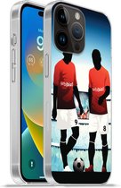 Geschikt voorApple Iphone 14 Pro - Softcase hoesje - Een illustratie van twee voetballers in een stadion - Jongens - Meiden - Kids - Siliconen Telefoonhoesje