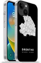 Geschikt voorApple Iphone 14 - Softcase hoesje - Drenthe - Wegenkaart - Zwart - Siliconen Telefoonhoesje
