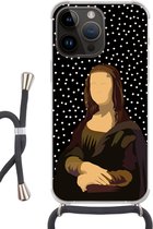 Geschikt voorApple Iphone 14 Pro - Crossbody Case - Leonardo da Vinci - Oude meesters - Stippen - Zwart - Siliconen - Crossbody - Backcover met Koord - Telefoonhoesje met koord - Hoesje met touw