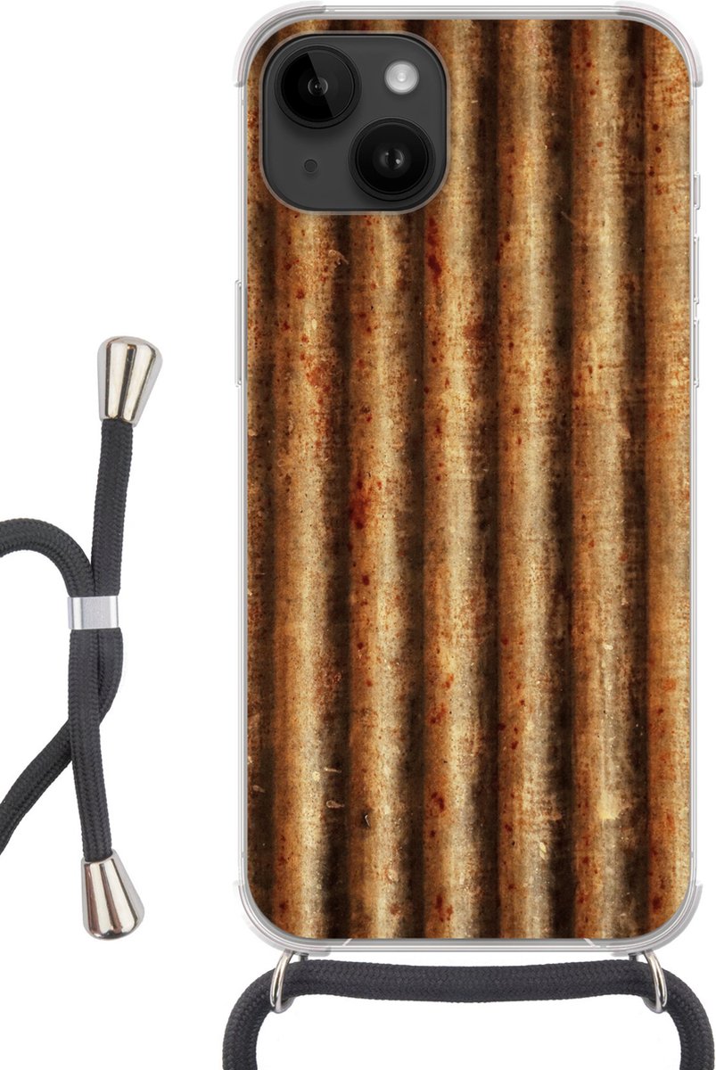 Telefoonkoord - Telefoonketting - Apple iPhone 14 - Crossbody Case - Roest - Golfplaten - Staal - Siliconen - Crossbody - Telefoonhoesje met koord